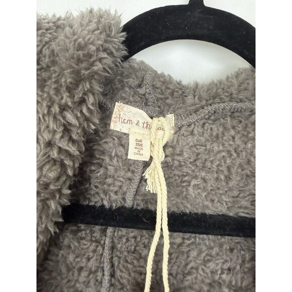Hem & Thread Gray Sherpa Hooded Jacket One Size Super Soft Cozy Teddy Loungewear - Picture 4 of 11